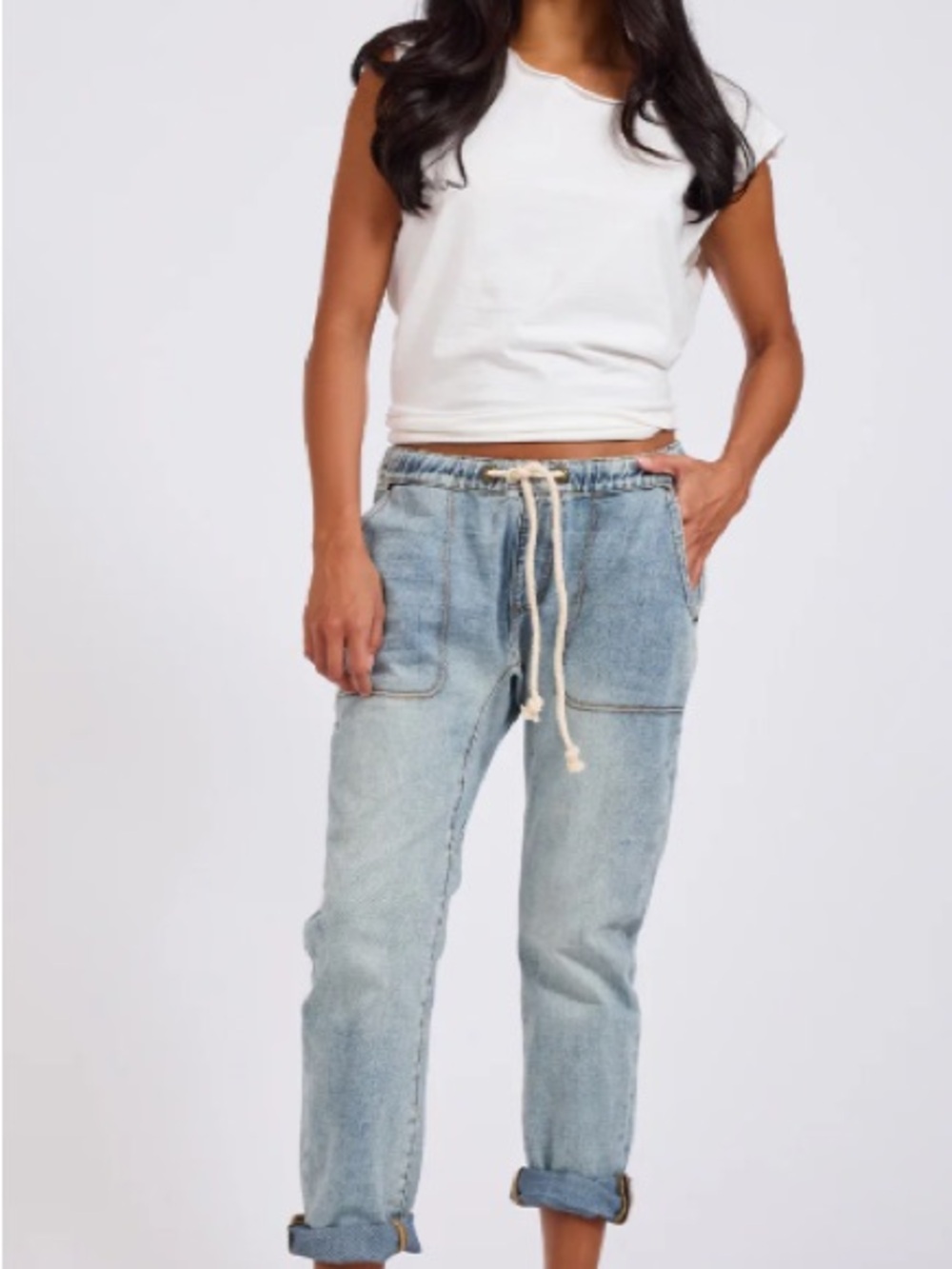 One Teaspoon Shabbies Low Waist Drawstring Boyfriend Denim Jeans - Distressed